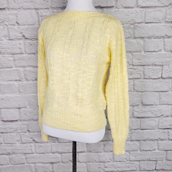 Vintage 80s Yellow Loose Knit Boatneck Sweater - Picture 8 of 14